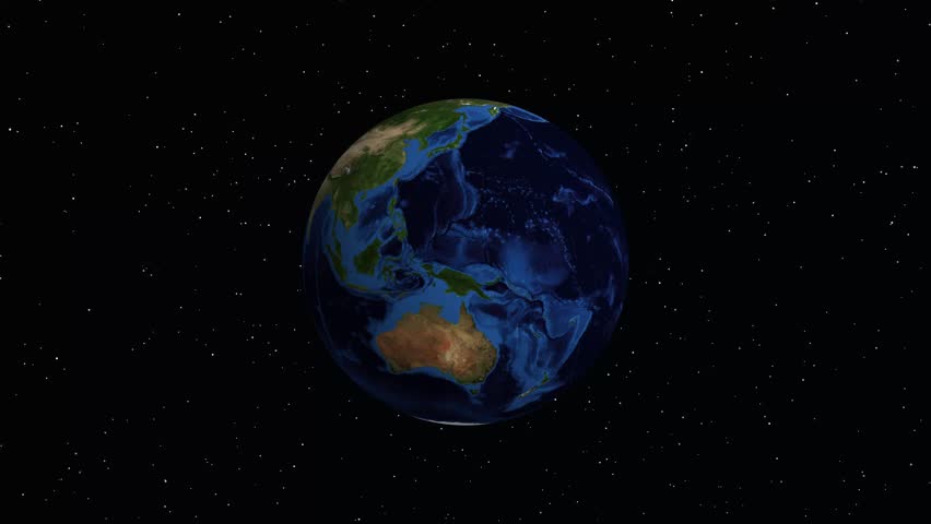 Digital animation zooms from global Earth view to illuminated Australian cities at night with labels