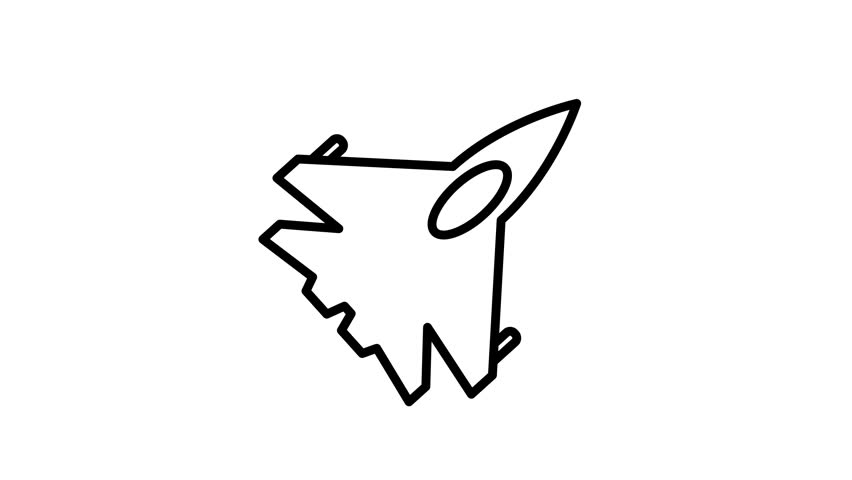 Fighter jet seamless loop. Minimalist military aircraft line art rotating continuously. Perfect for air defense, aerospace warfare, and tactical aviation concepts. Designed with an isolated alpha channel.