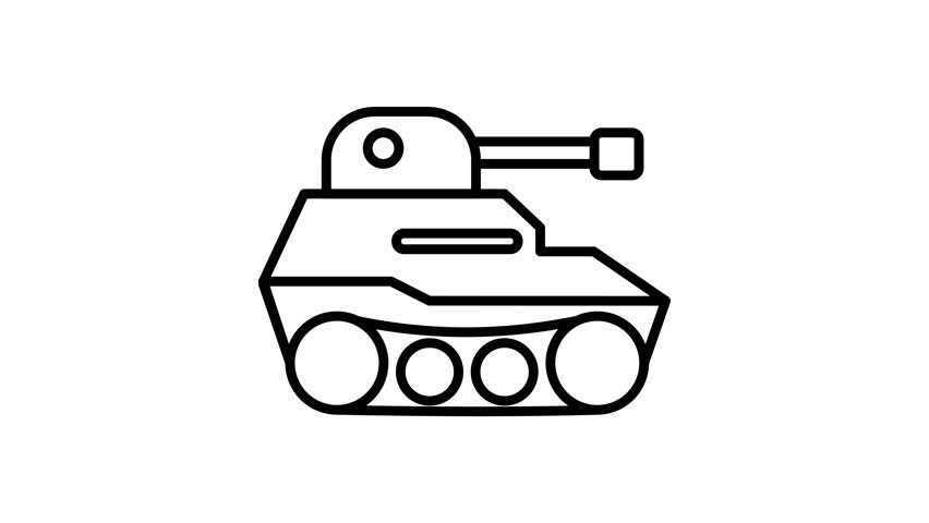 Tank icon seamless loop. Minimalist military armor line art rotating continuously. Perfect for defense forces, tactical warfare, and combat vehicle concepts. Designed with an isolated alpha channel for easy integration.