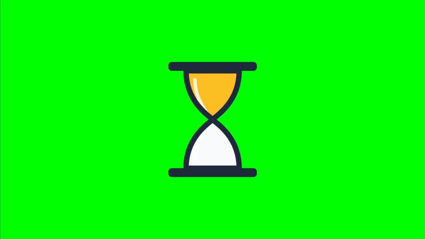 Animated hourglass icon with sand flowing against a green screen background