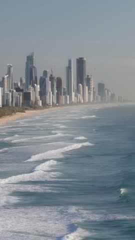 Surfers At Broadbeach In Gold Coast, Queensland, Australia - Drone, Vertical Shot