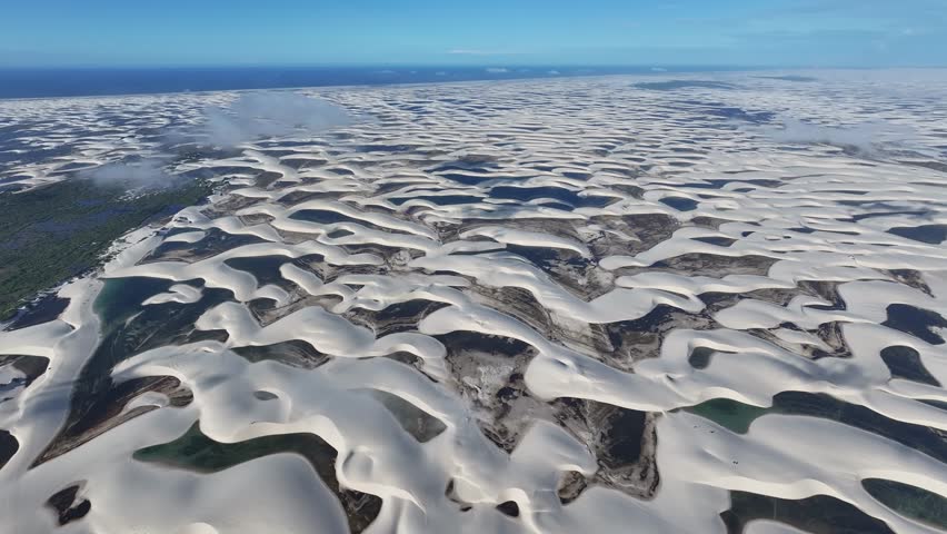 Lencois Maranhenses Skyline At Santo Amaro In Maranhao Brazil. Freshwater Lakes Landscape. Sand Dunes Mountains. Lencois Maranhenses Skyline At Maranhao. Tourism Travel. Nature Scene. Beach Background