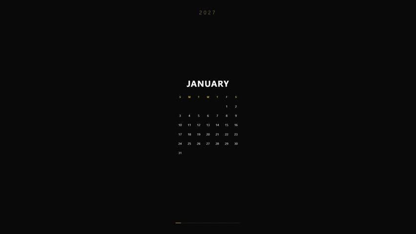 Animated digital calendar showing months of the year 2027, minimalist graphic design.