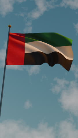 UAE tricolor flag waving with a city skyline