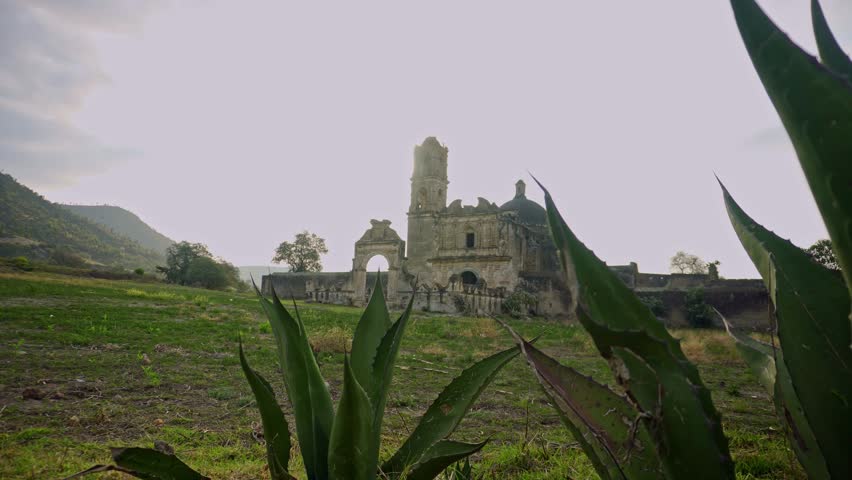 Majestic view of the abandoned ruins of the old ex hacienda Caxcantla in puebla, mexico