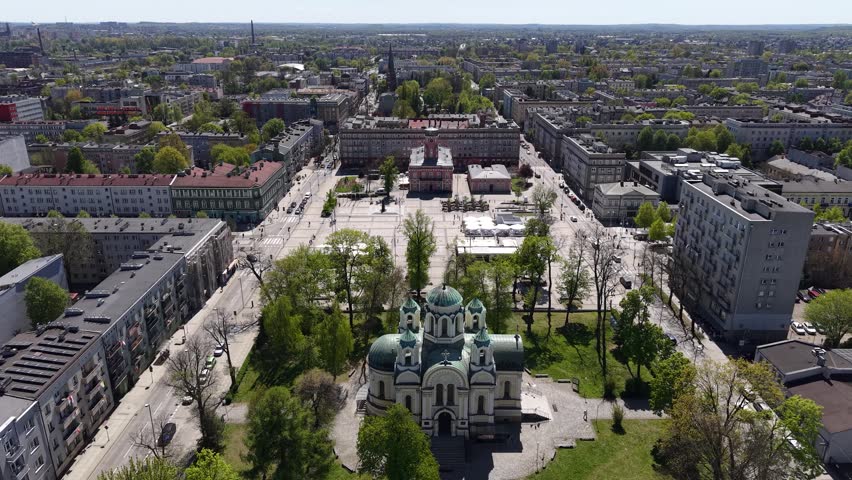 Aerial view of Bieganski Square landmark, Czestochowa, Poland