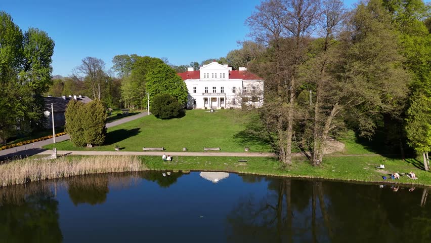 Aerial view of Raczynski Palace in Zloty Potok, Poland