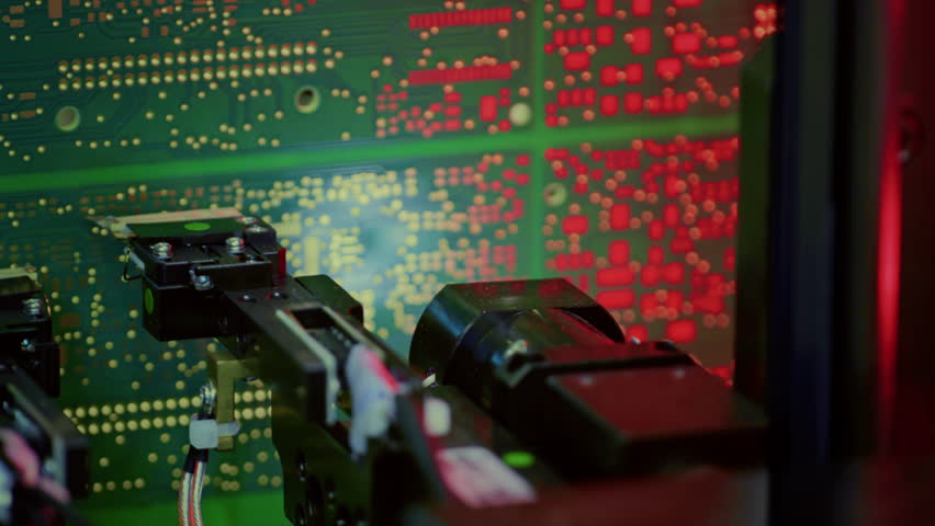 Analysis and diagnostics of electronic circuit board, testing. Machine for checking the connection of chips, transistors. Hardware semiconductor production. Robotic micromanipulator microchip repair