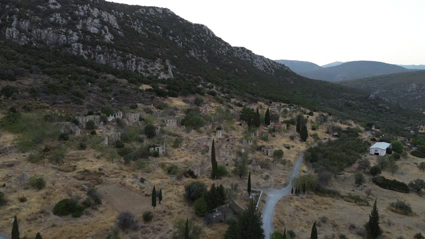 Aerial View of Abandoned Village with Ruined Houses in Izmir Turkiye