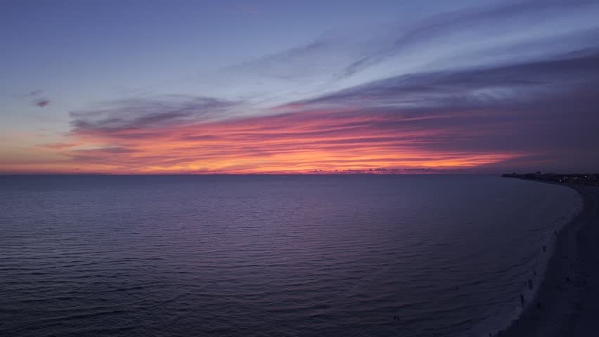 Aerial view of sunset over the Gulf of Mexico and John