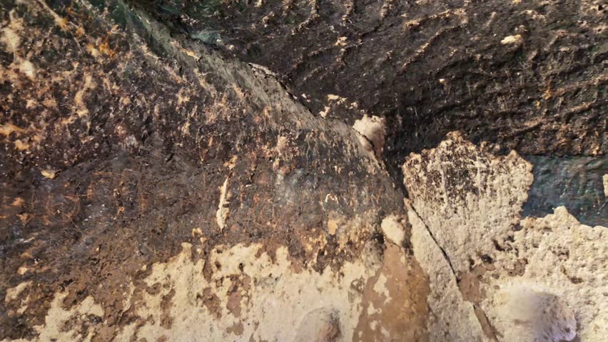 Interior view of carved ancient pueblo cave dwellings in Bandelier National Monument New Mexico