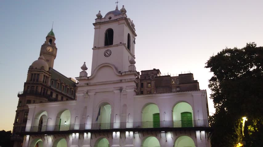 Cabildo Historic Building Clock Tower at Sunset Buenos Aires Downtown Argentina
