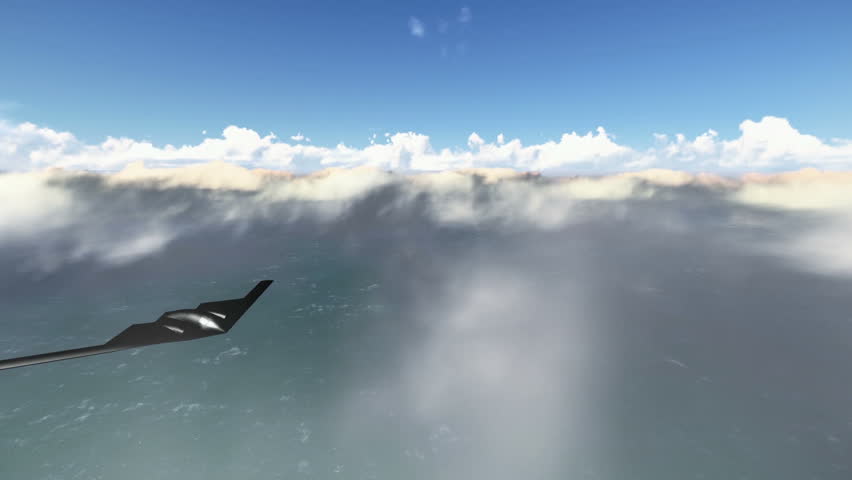 B-2 Spirit Stealth of flying among the clouds
