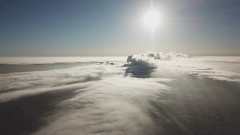 Aerial Drone View Above Foggy Winter Forest