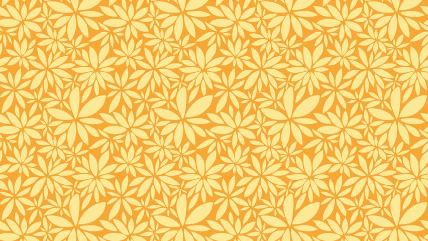 Video of seamless floral pattern with yellow flowers and leaves shapes on orange background. Could be used as wallpaper or background for any content, loops continuously. 