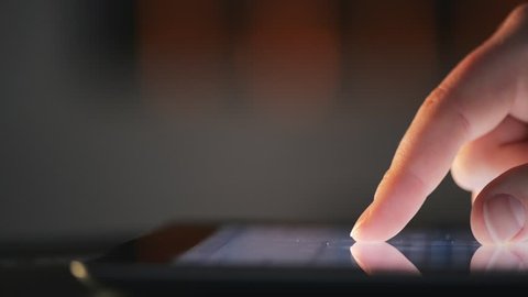 closeup finger touching tablet computer touchscreen Stock Video