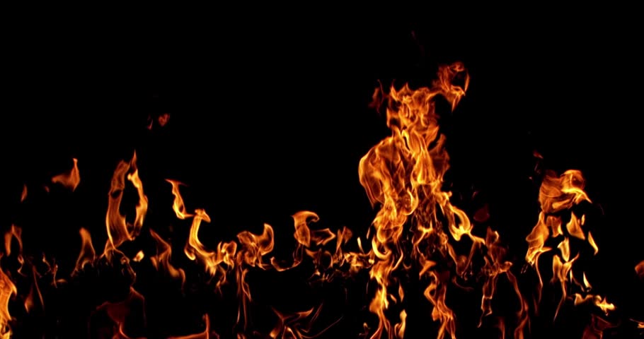 Ultra slow motion (1000 fps) realistic fire flames isolated on black background. Dynamic flame movement and detailed fire texture ideal for VFX compositing, overlays, cinematic effects and motion graphics.