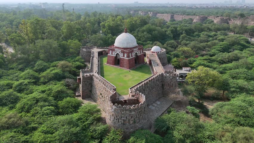 Aerial View of Tomb of Ghiyasuddin Tughlaq in Delhi India