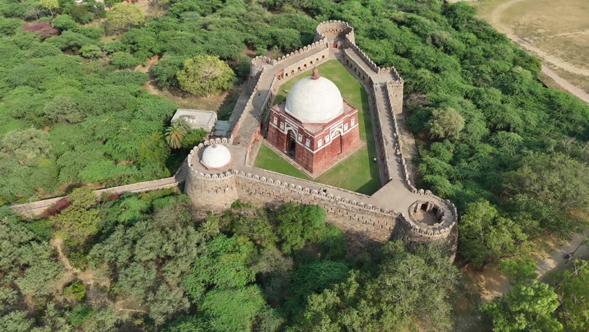 Aerial View of Tomb of Ghiyasuddin Tughlaq in Delhi India