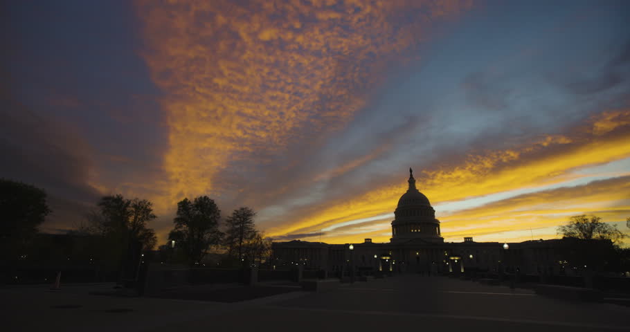 Dramatic Sunset Sky over US Capitol Building