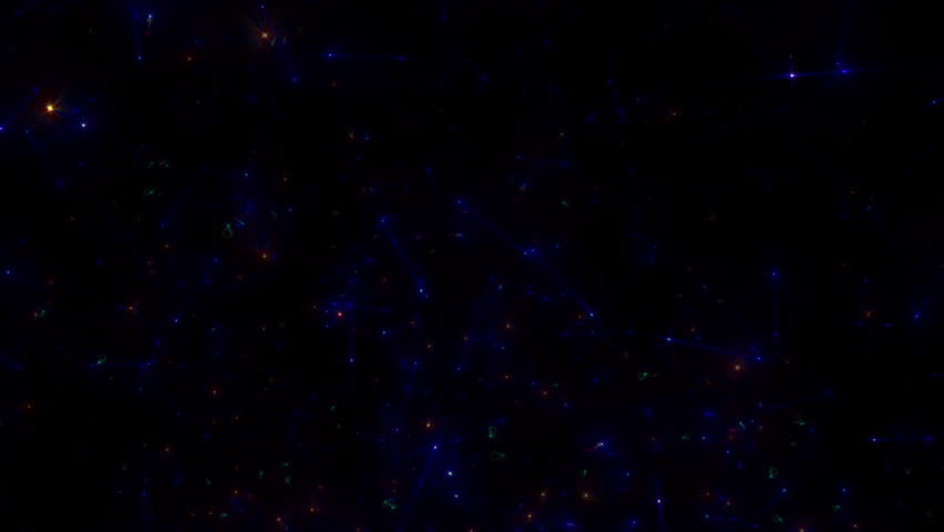 Animation loop flickering glow red blue light particles flow up on black abstract background. Animation of fiery red blue glowing flying ember burning ash particles.