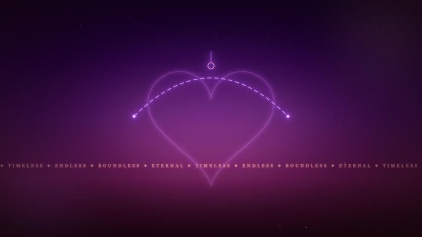 Glowing neon LOVE text with purple pink letters and timeless eternal romantic theme