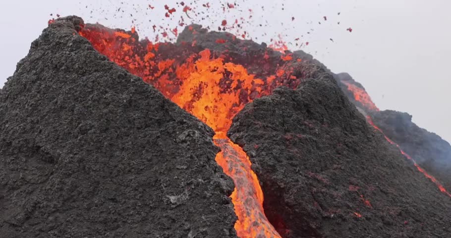 Volcanic eruption red hot lava closeup eruption volcano mountain