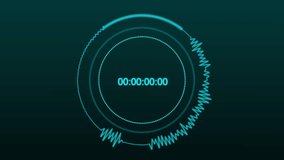 Audio waveform animation with digital timer. Audio waveform cyan sound visualizer. Audio waveform technology graphic on black background for music. - Powered by Shutterstock - Get 15% off with code: PIKWIZARD15
