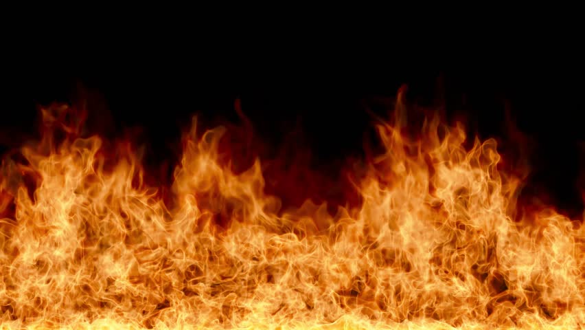 Firey Flame Wall on Black Background, Looping Fire Effect