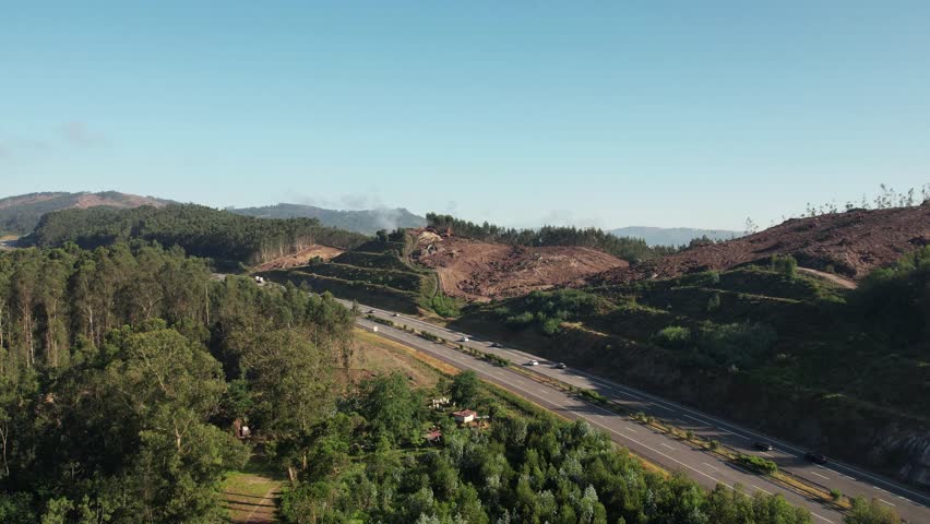 Highway Traffic and Mountains from Above