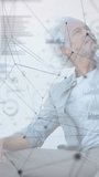 Vertical video: Opening frame starting with senior man sitting, looking up, HUD drifting for calm. Elder, portrait, minimalist, futuristic, tech, networks, vertical video - Powered by Shutterstock - Get 15% off with code: PIKWIZARD15