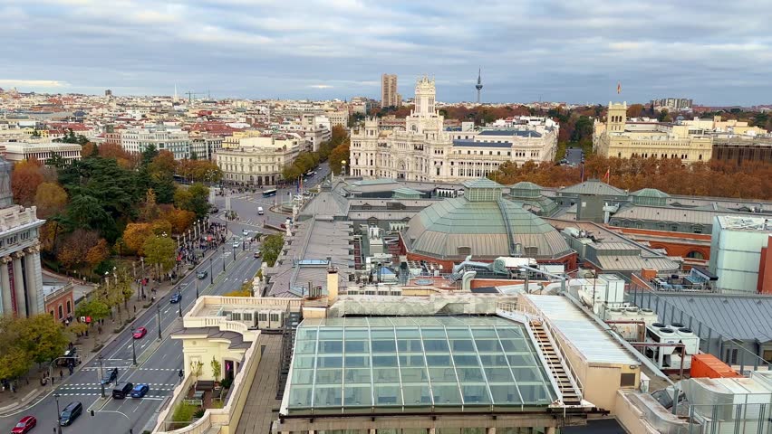 Aerial view of Madrid cityscape in autumn