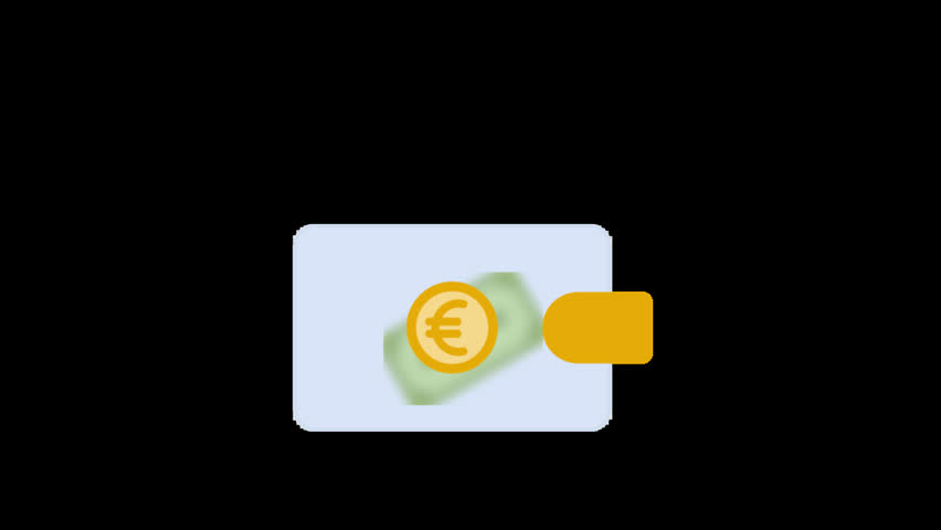 Minimalist vector illustration of a light blue wallet containing a gold euro coin and banknote