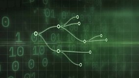 Left node starting horizontal band network pulsing lines shifting nodes lighting to show data flow. Neon, grid, glow, branching, visualization, circuitry, digital - Powered by Shutterstock - Get 15% off with code: PIKWIZARD15