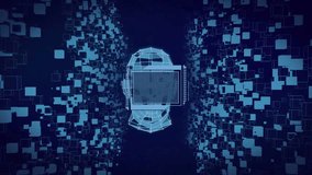 Data pulse starting cyan 3D head tilting rotating AI panel sliding tiles pulsing showing data flow. Wireframe, futuristic, neon, glow, interface, symmetry, tunnel - Powered by Shutterstock - Get 15% off with code: PIKWIZARD15