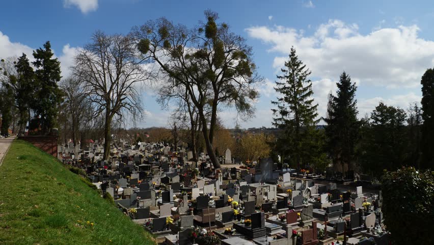 The Parish cemetery and Chelmno walls on Easter week. Poland.