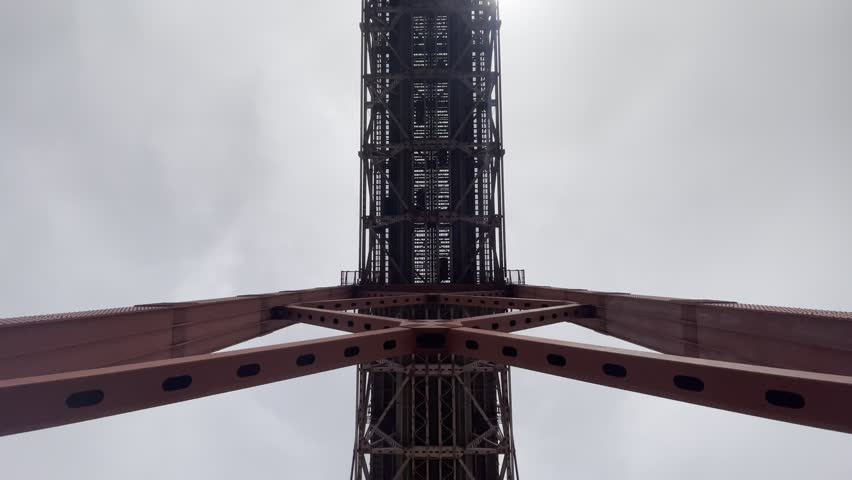 Lisbon 25th April Bridge Tower and Cable Perspective Portugal
