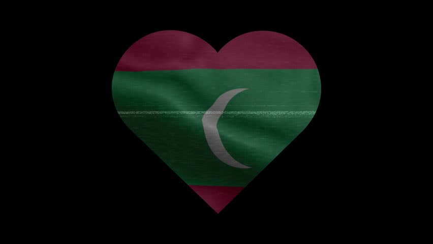 Patriotic Maldives Heart Waving National Flag. Heart Shaped Maldives Flag Animation with Retro Digital Glitch Effect