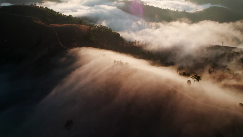 Top view Morning Mist and Viewpoint with Layers of Mountains