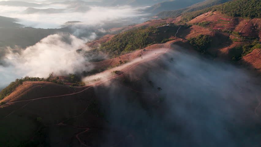 Top view Morning Mist and Viewpoint with Layers of Mountains