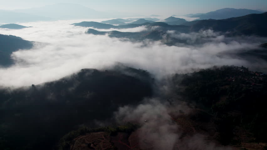 Top view Morning Mist and Viewpoint with Layers of Mountains