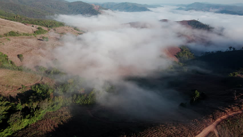 Top view Morning Mist and Viewpoint with Layers of Mountains