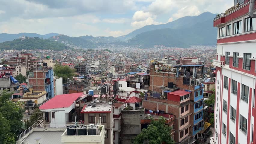 Kathmandu Nepal Skyline with Mountains Dense Urban City and Himalaya Background