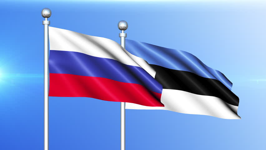 Russia and Estonia National Flag Waving on Pole Loop