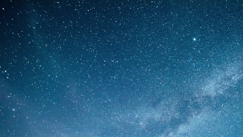 Stars in sky, starry night blue starlight shine of milky way, Night starry skies with twinkling stars motion background.