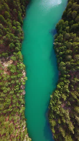 Aerial drone view of turquoise river canyon landscape