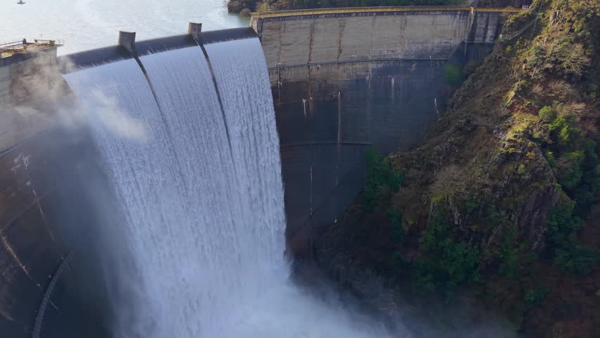 Eume River Dam (Presa del Eume) In Galicia, Spain Within Fragas do Eume Natural Park. Aerial Shot