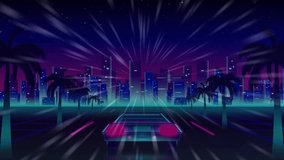 Vertical video: Sending rays from horizon causing 3D GAME OVER sign pulsing over neon grid. Synthwave, retrofuturistic, nightscape, skyline, palms, silhouettes, chrome - Powered by Shutterstock - Get 15% off with code: PIKWIZARD15