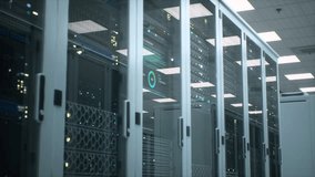 Backlit Server Racks in a Modern Data Center, Slow Tracking Close-up Reveals Blinking Leds, Cable Arrays and a Digital Monitoring Screen secure Cloud Infrastructure Powering Big Data Innovation. - Powered by Shutterstock - Get 15% off with code: PIKWIZARD15