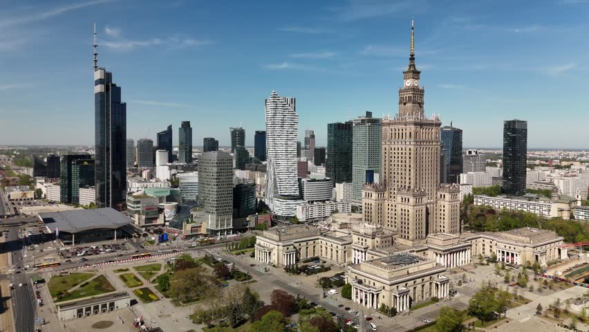 Palace of Culture and Science Aerial View, Warsaw Cityscape, Poland